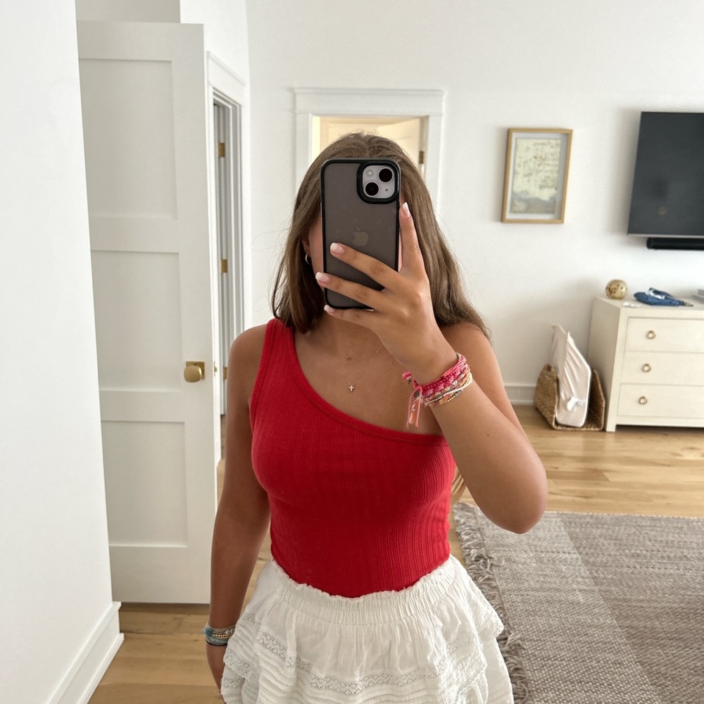 Red one shoulder top